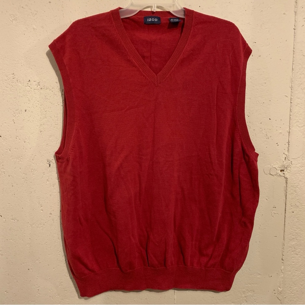 Red Sweater Vest Valentines Day 100% Cotton Sleeveless V Neck Izod Mens Size XXL